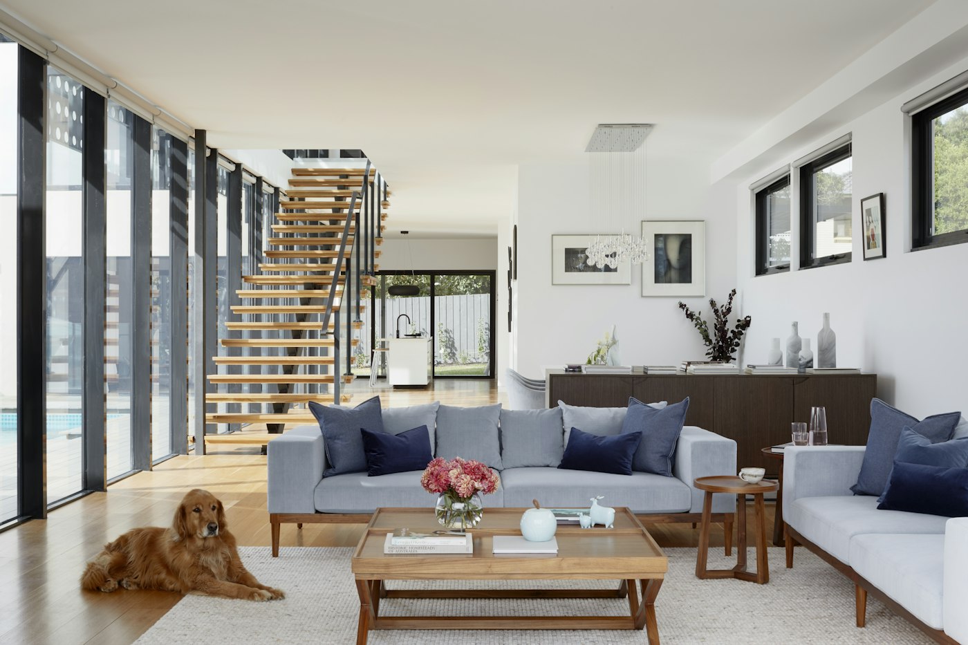 Bright, airy open-plan living room